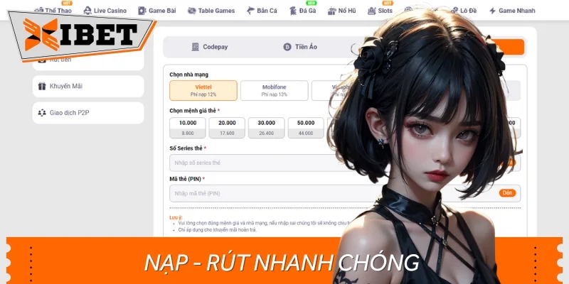 Giao dịch nạp rút tại đây luôn được hệ thống xử lý nhanh chóng